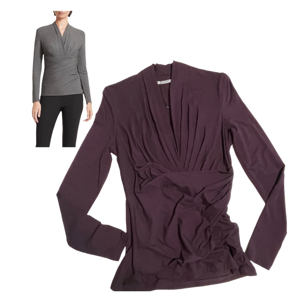 MM Lafleur Fey Faux Wrap Top in Plum Purple Size Small Long Sleeve Side Ruching